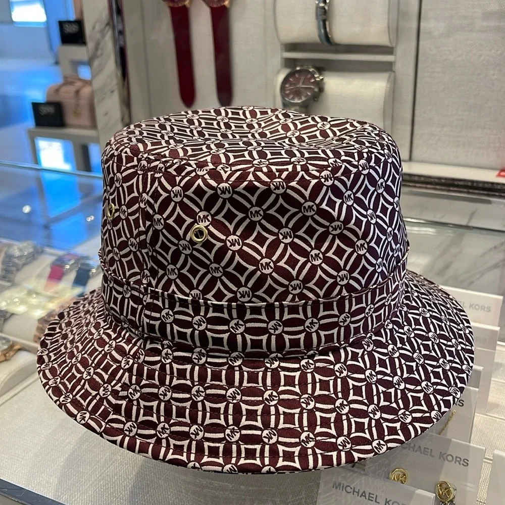 Michael Kors Women’s MK Logo Jacquard Bucket Hat OXBLOOD  NWT